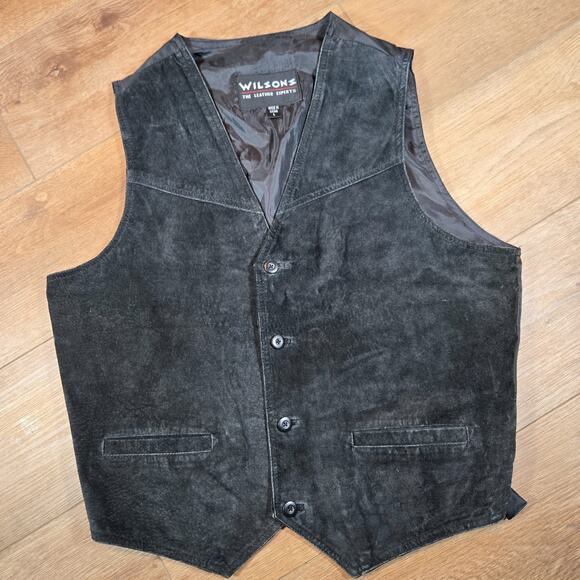 Wilsons Leather Experts Vest Mens L Black Suede Western Biker Button Front - Picture 1 of 8